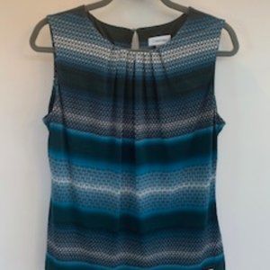 Calvin Klein Sleeveless Black/Teal/White Print Blouse Size Medium